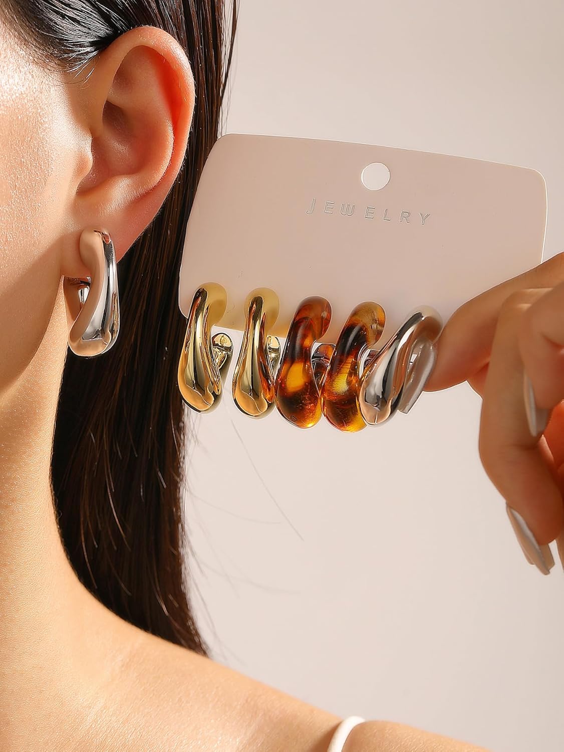 5-6Pairs Acrylic Hoop Earring for Women Chunky C Shape Hoop Earrings Resin Sets Fashion Jewelry - Image 2