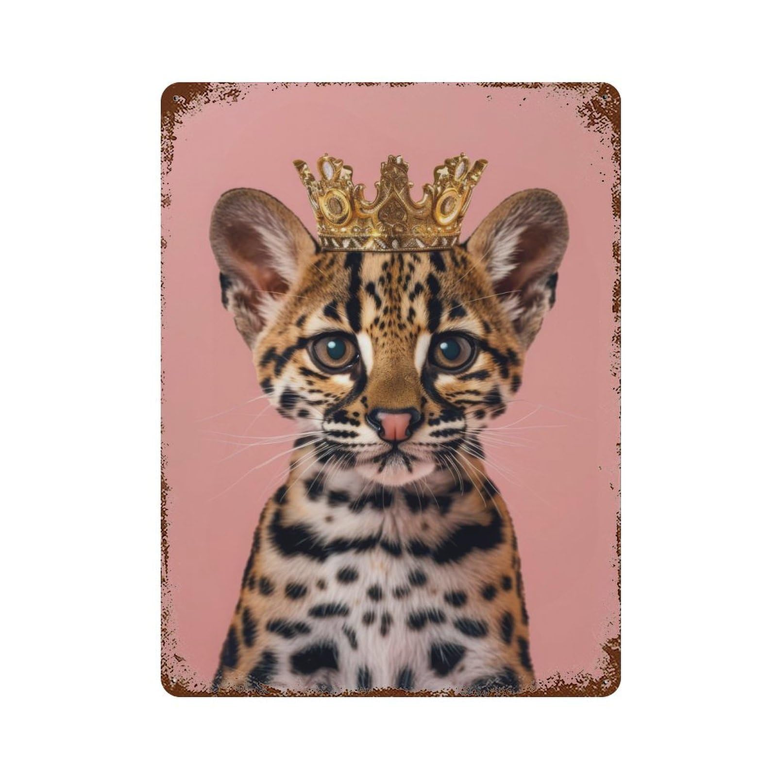 Ocelot Pastel Crown Vintage Rust Metal Sign 15.7"x11.8", for Pub, Kitchen And Man Cave Decor, Rustic Home Decor