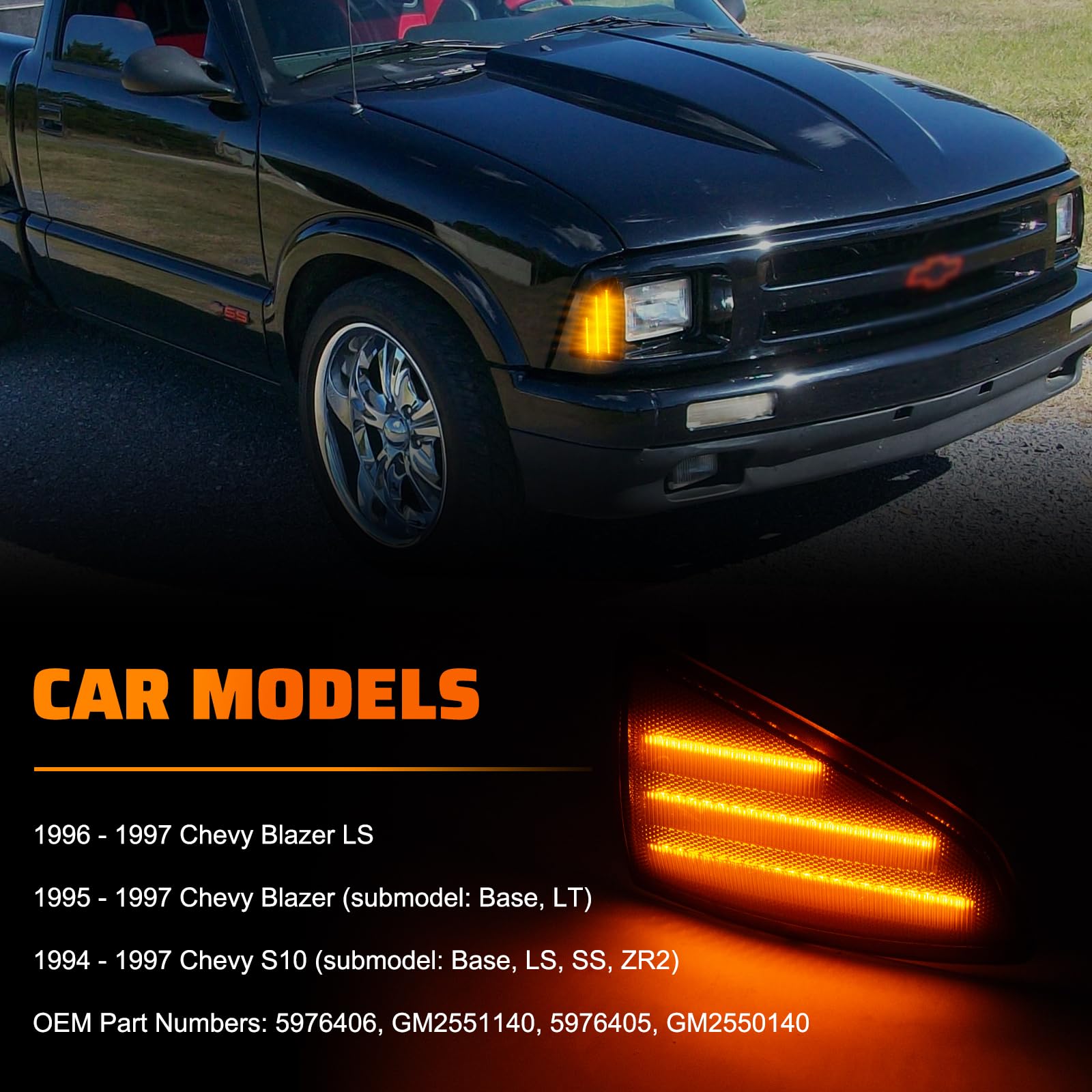 UNIONSTAR LED Front Corner Light Side Marker Light Compatible with 1994-1997 Chevy Blazer S10, Driver & Passenger Side, Side Marker Turn Signal Corner Lamps OEM Part Number: ??GM2551140?GM2550140