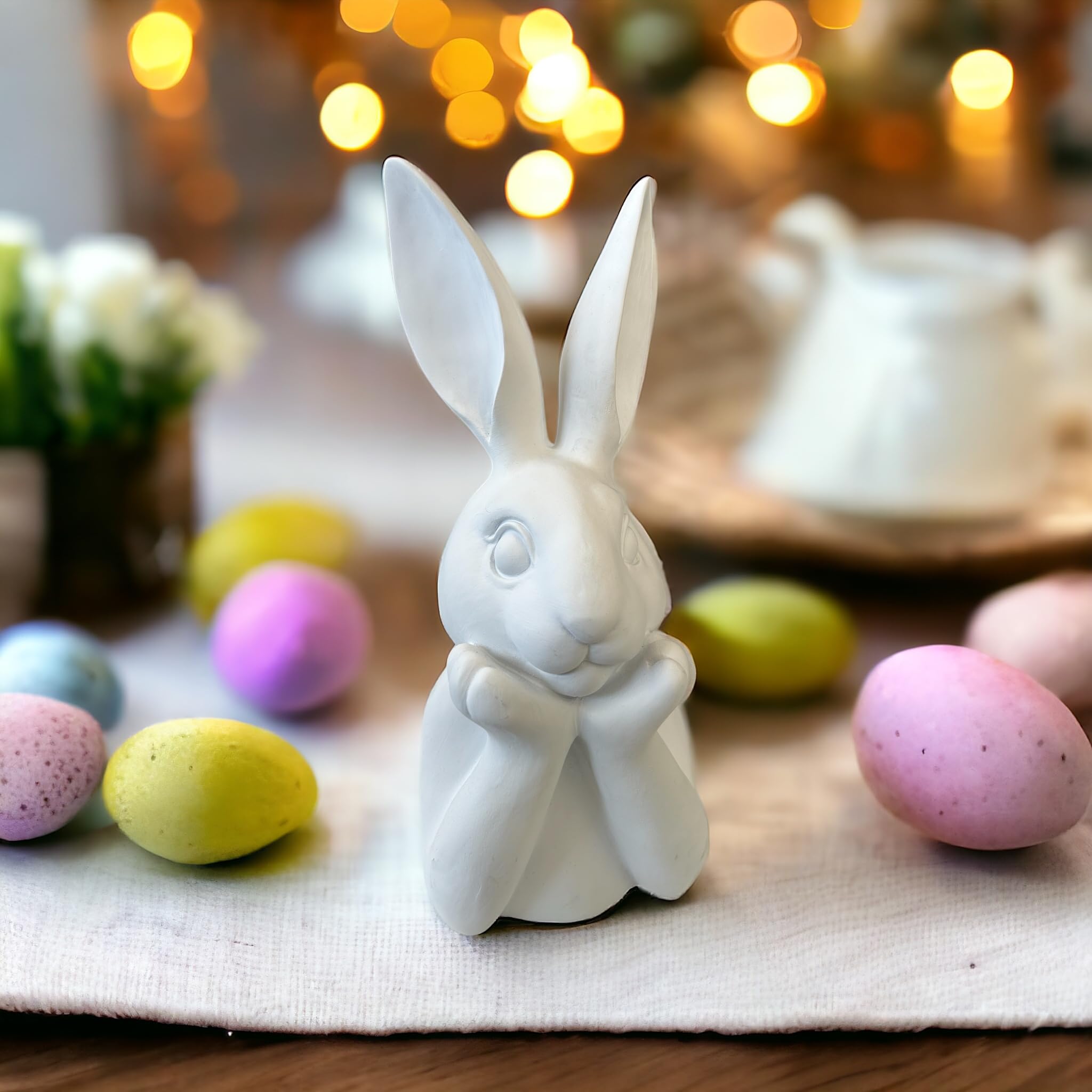 Osterhase Deko Ben 35 cm weiß matt Shabby Look Hasenbüste Osterdeko