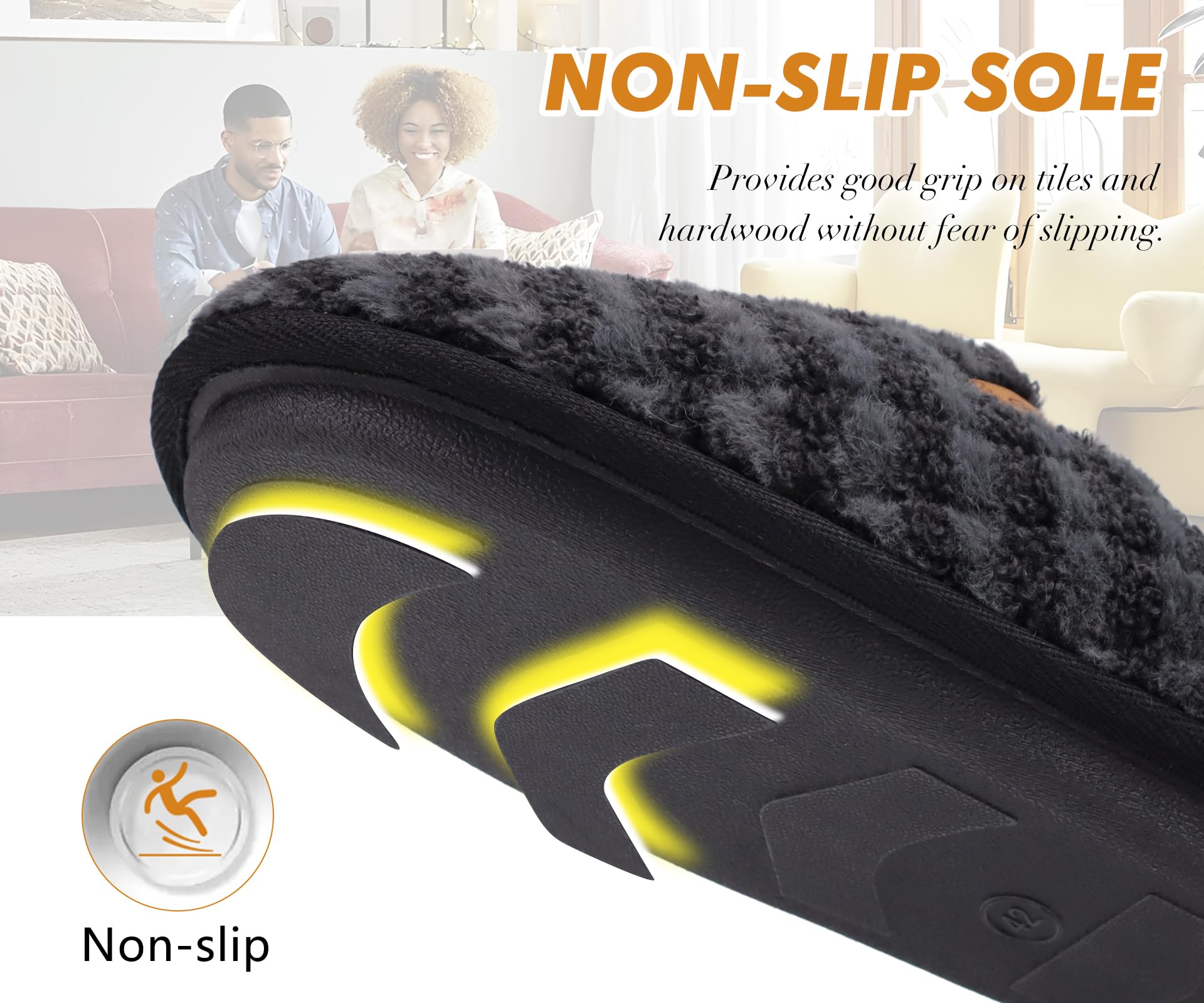 Pantofole da Uomo Invernali Plaid, Comoda Memory Foam Calde Scarpe da Casa in Lana con Suola Antiscivolo 40-47