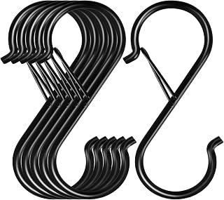 6 Pack S Hooks,S Shaped Hooks,S Hooks for Hanging,Black S Hooks Heavy Duty with Safety Buckle Design for Clothes, Kitchen Utensil, Cups, Plants, Pots, Towels and Bags
