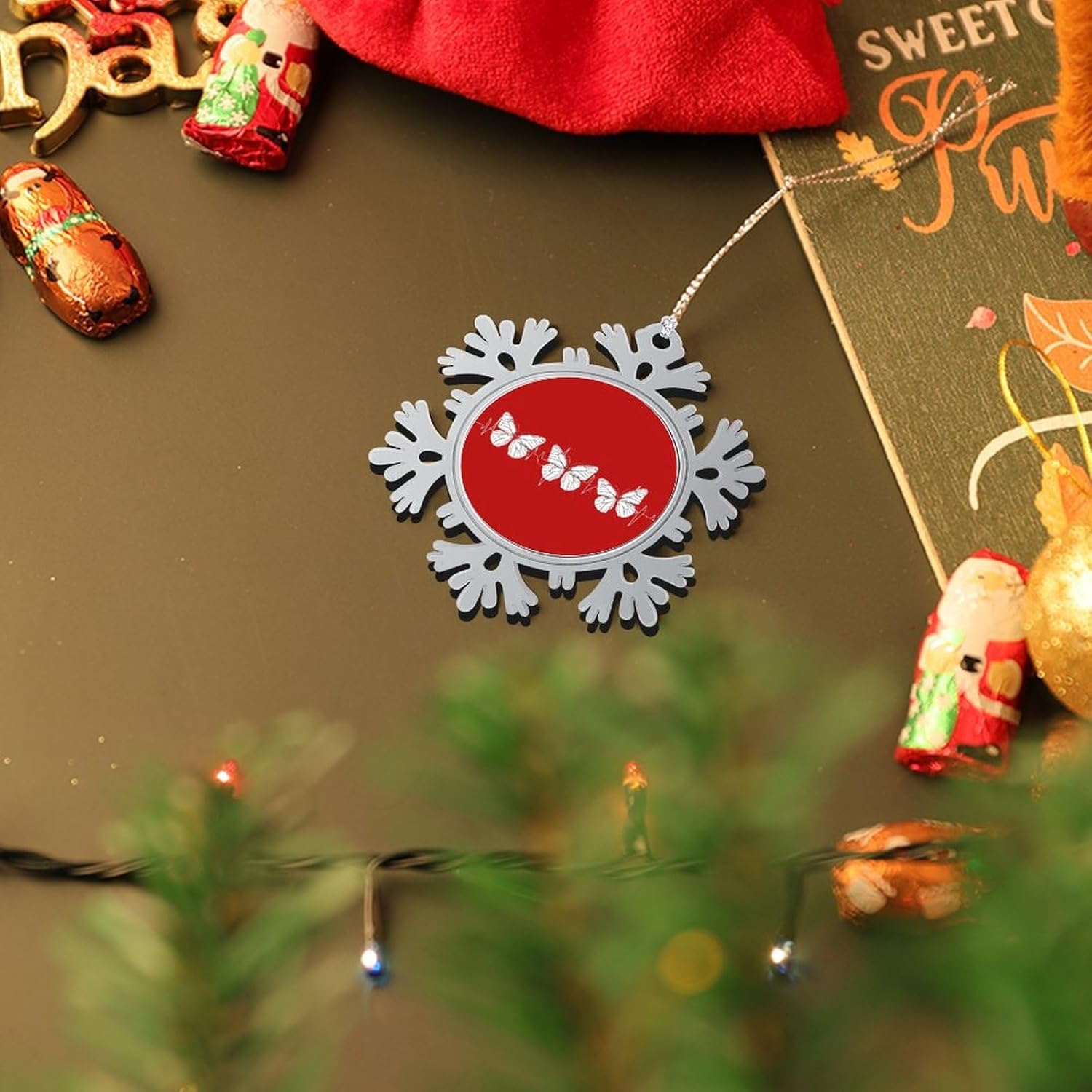 Butterfly Lover Heartbeat Personalized Christmas Snowflake Ornaments Custom Xmas Tree Hanging Decoration for Party Holiday