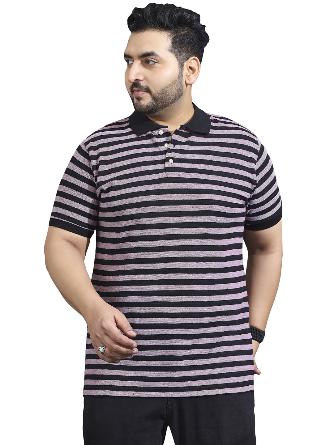 Bigbanana Polo da uomo a righe multi mezza manica taglie forti
