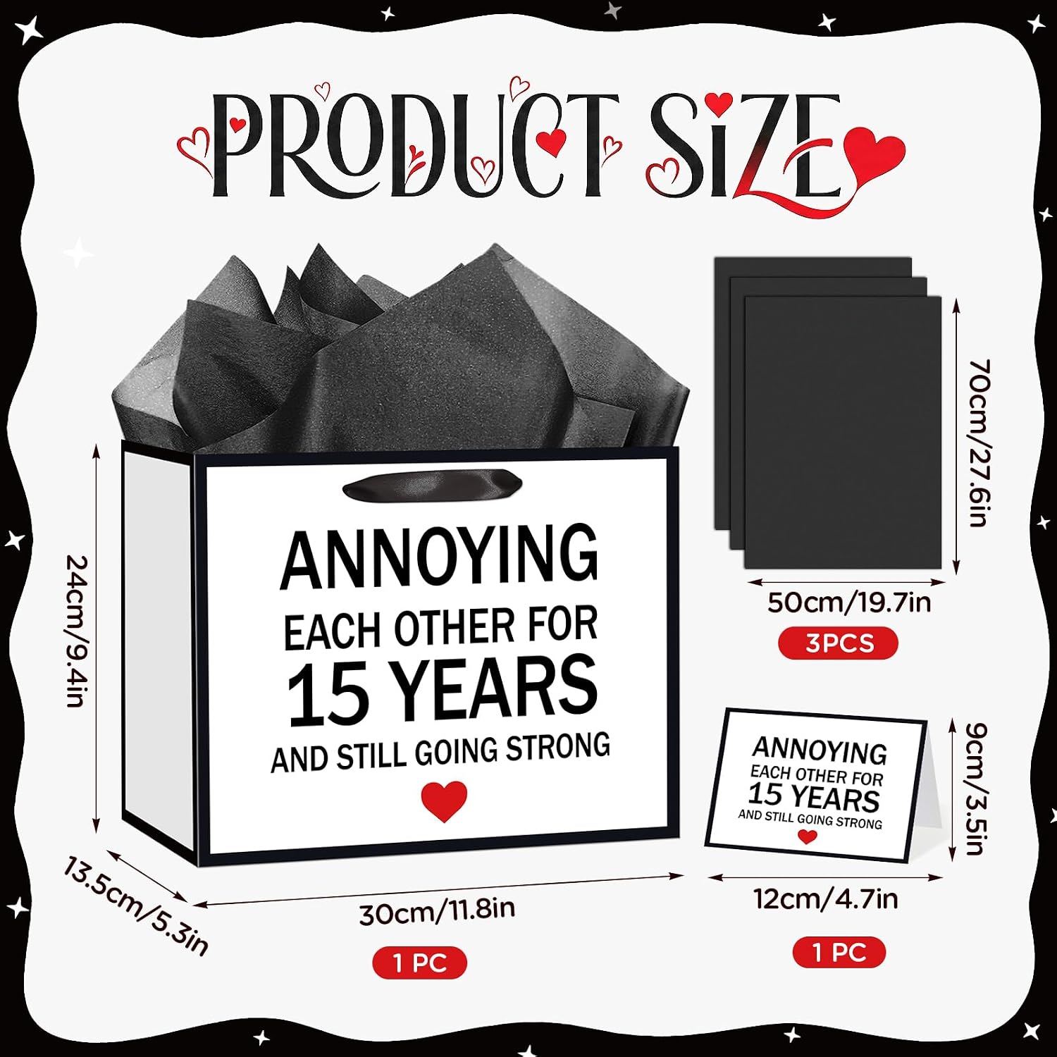 TagreSpike 15th Anniversary Paper Gift Bag with Tissue Paper and Card - Large Annoying Each Other for 15 Years Gift Wrapping Bag - Humorous Crystal Wedding Party Supplies for Husband Wife