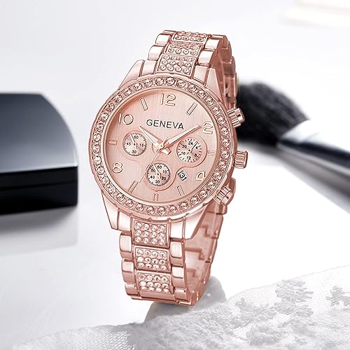 Miniatura 2 de Relojes de diamantes unisex de lujo para hombres y mujeres, calendario de cuarzo, oro rosa, plata, acero inoxidable
