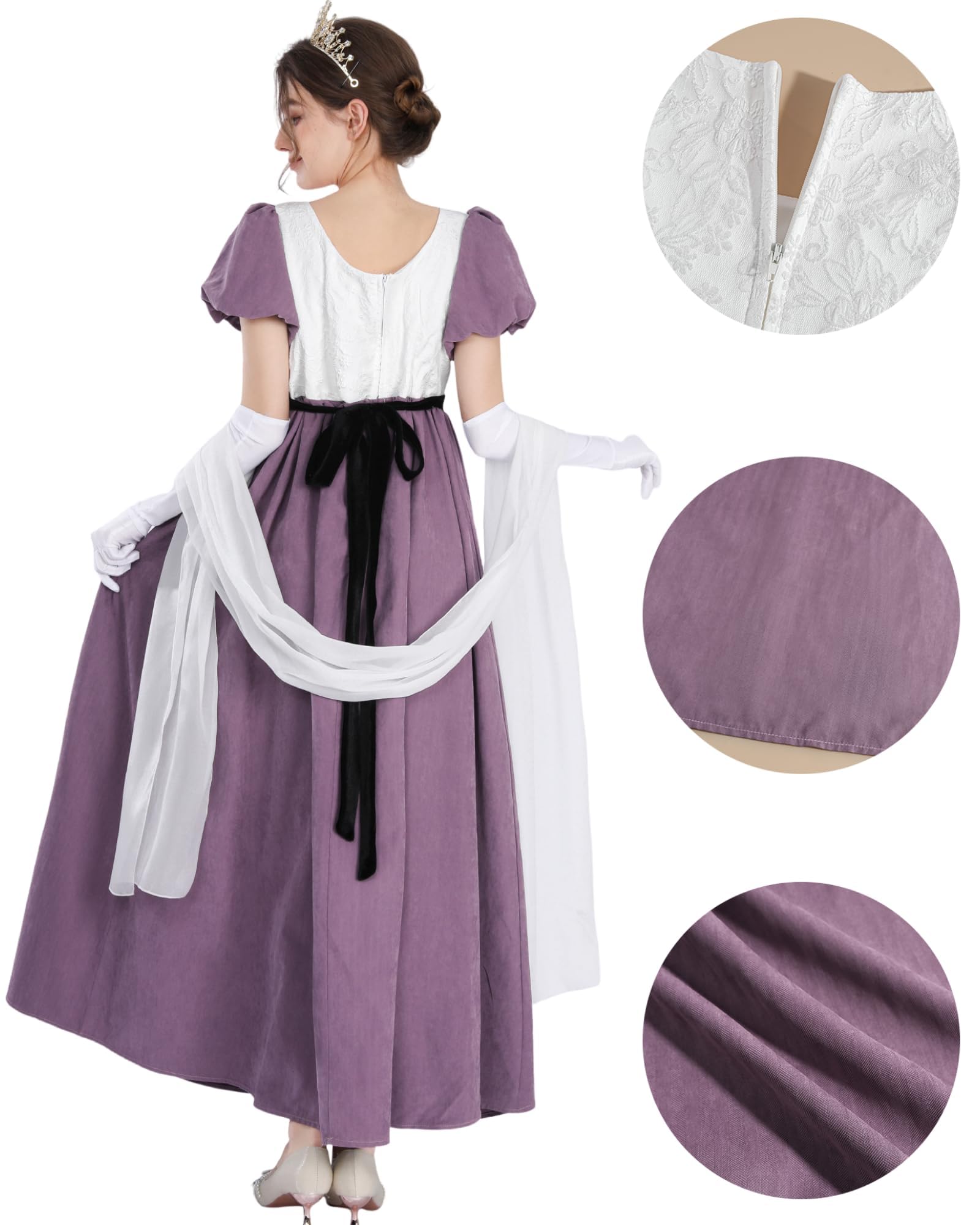 Fiamll Regency, abito da donna Jane Austen, linea ad A, stile impero, abito vittoriano, con sciarpa, abito da sera