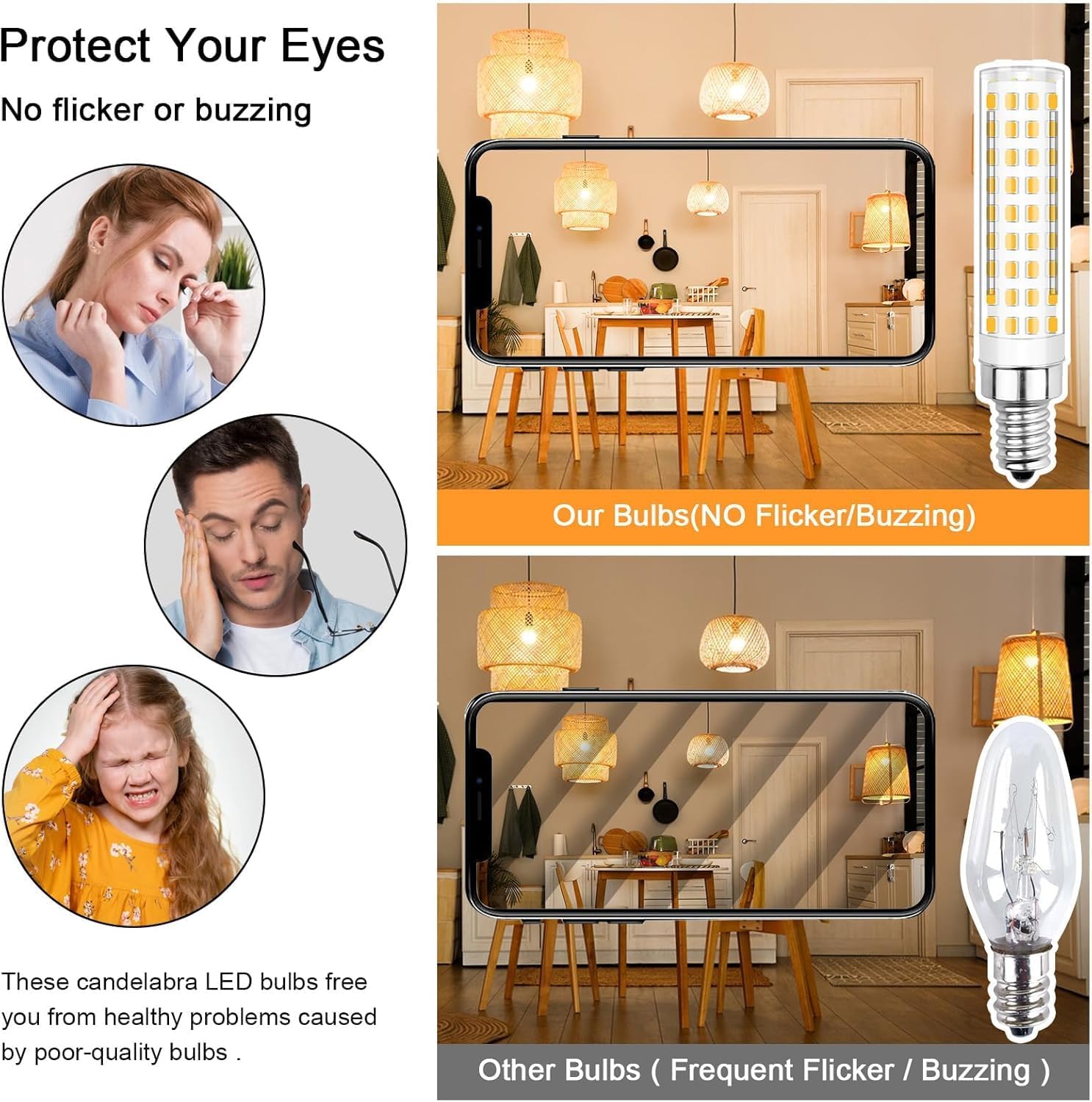 Dimmable E12 Led Bulb 100W Equivalent E12 Long Bulb,3000K Warm White,AC120V 10W 1100 Lumen T4 LED Chandelier Light Bulbs for Ceiling Fan Pendant Lighting Salt Lamp,4 Pack