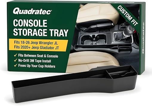 Quadratec Center Console Side Storage Tray - Fits Jeep Wrangler JL, JLU & Gladiator JT 2018-2022 - Installs with Included 3M Tape - Jeep Wrangler Interior Accessories, Phone Storage Organizer Holder