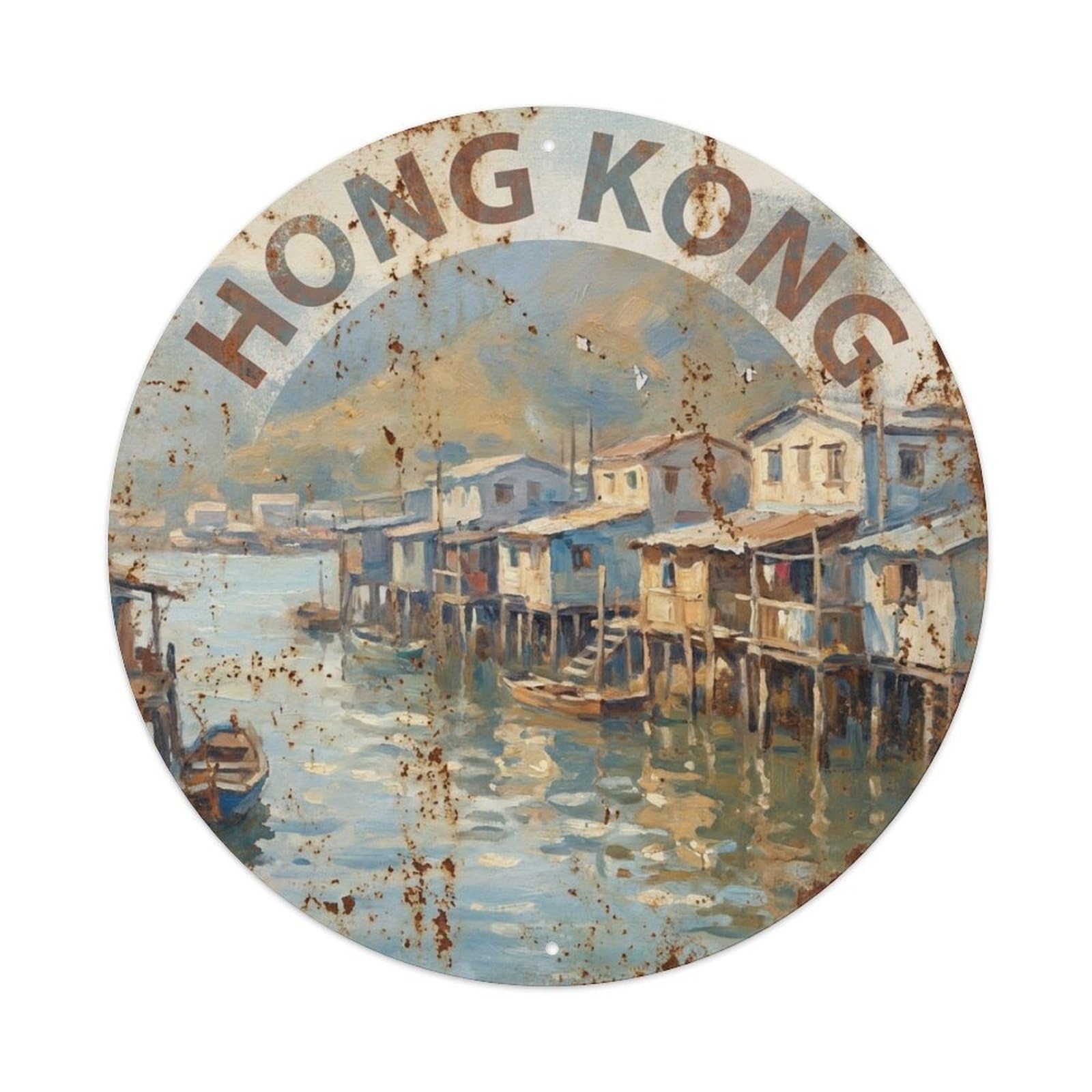 Vintage Travel Hong Kong China Cityscape Metal Tin Sign