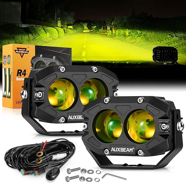 Auxbeam 4In 60W Amber Fog Lights, Amber Led Pods Super Bright Spot Beam Offroad Lights with Plug and Play Wiring Harness Kit for Truck SUV ATV UTV Jeep Wrangler Motorcycle