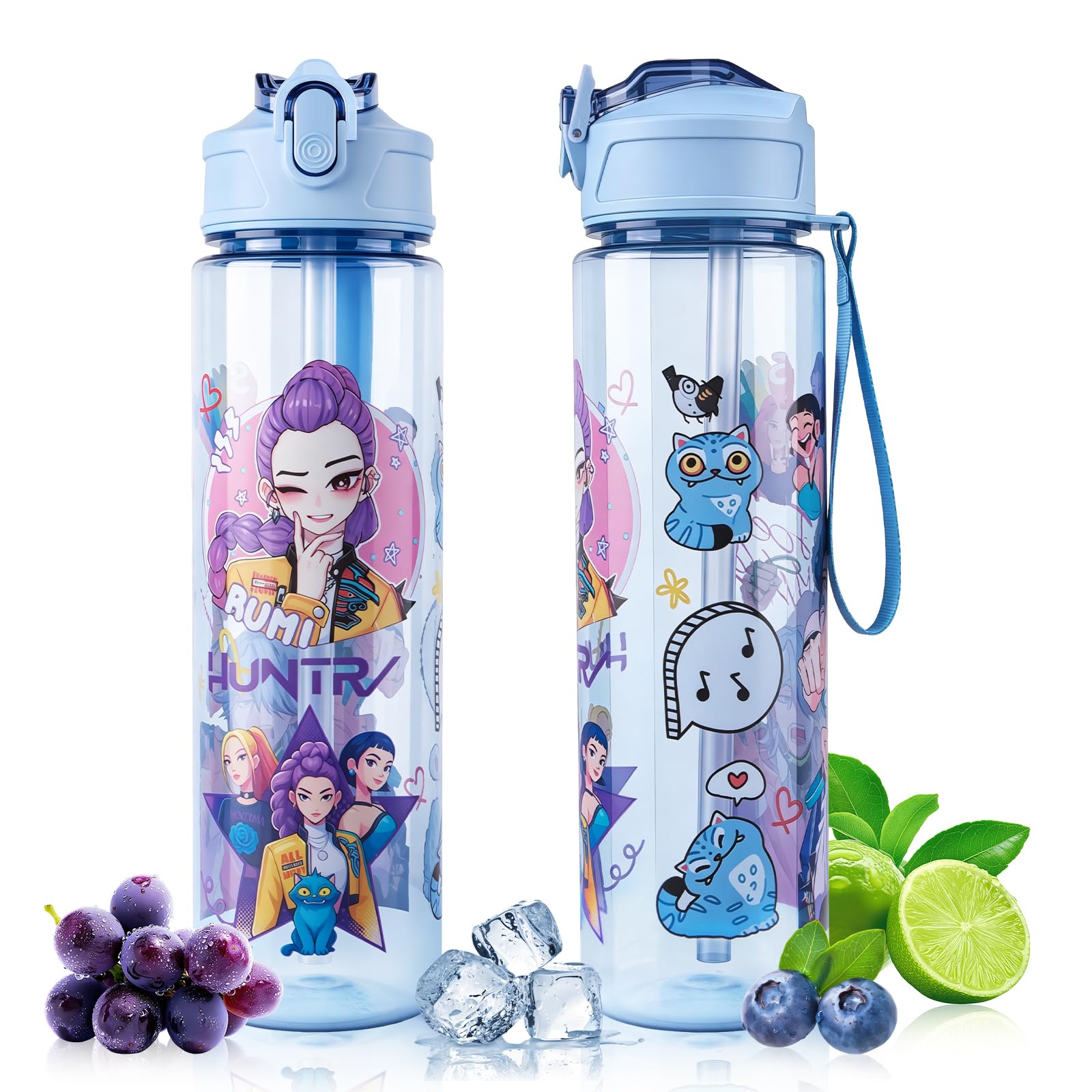 700ml Kids Water Bottle with Straw – Leakproof Tumbler with Handle, Double-Sided Cartoon Design, Lid – BPA-Free & Shatterproof – Ideal for Girls School, Camping, Travel Cold Drinks & Ice Water