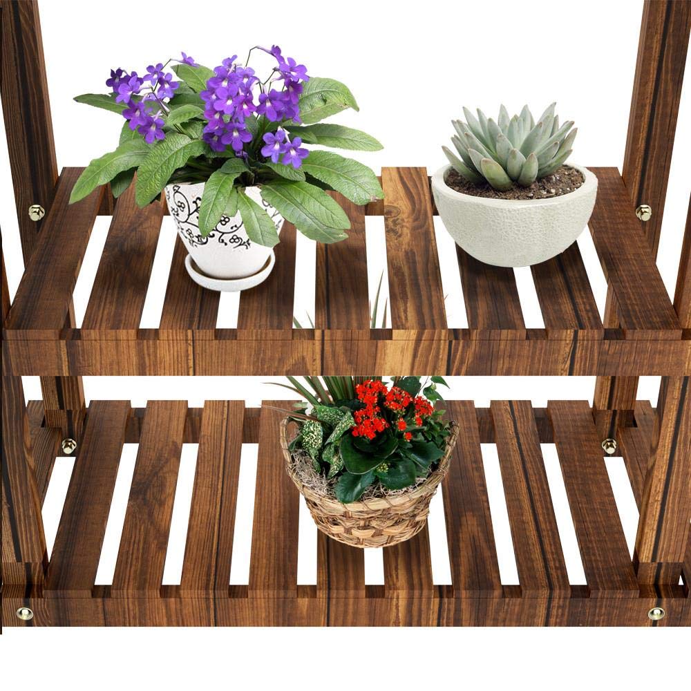 Yaheetech Scaffale per Piante Ripiani per Fiori Porta Vasi in Legno Fioriera Verticale a Scala Multi-Strato da Balcone Espositore Interno Esterno Giardino Decorativo a 6 Ripiani Ruote 124x33x80 cm