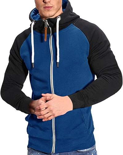 Sudaderas casuales con capucha para hombre, con cremallera completa, para gimnasio, deportes, correr, bolsillos con cremallera, cuello alto, manga