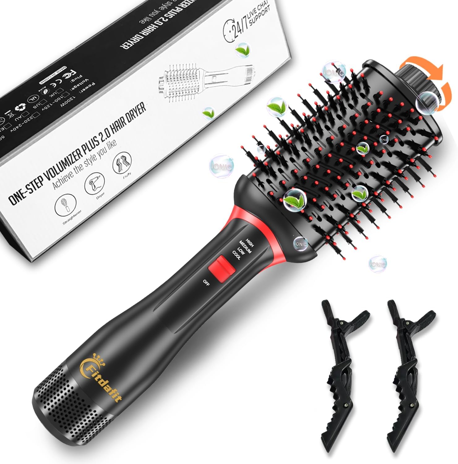 Hair dryer brush, hot air brush for quick drying, styler and hair dryer volumizer in one step, 10cm ionic hot air style for short and long hair, L comb