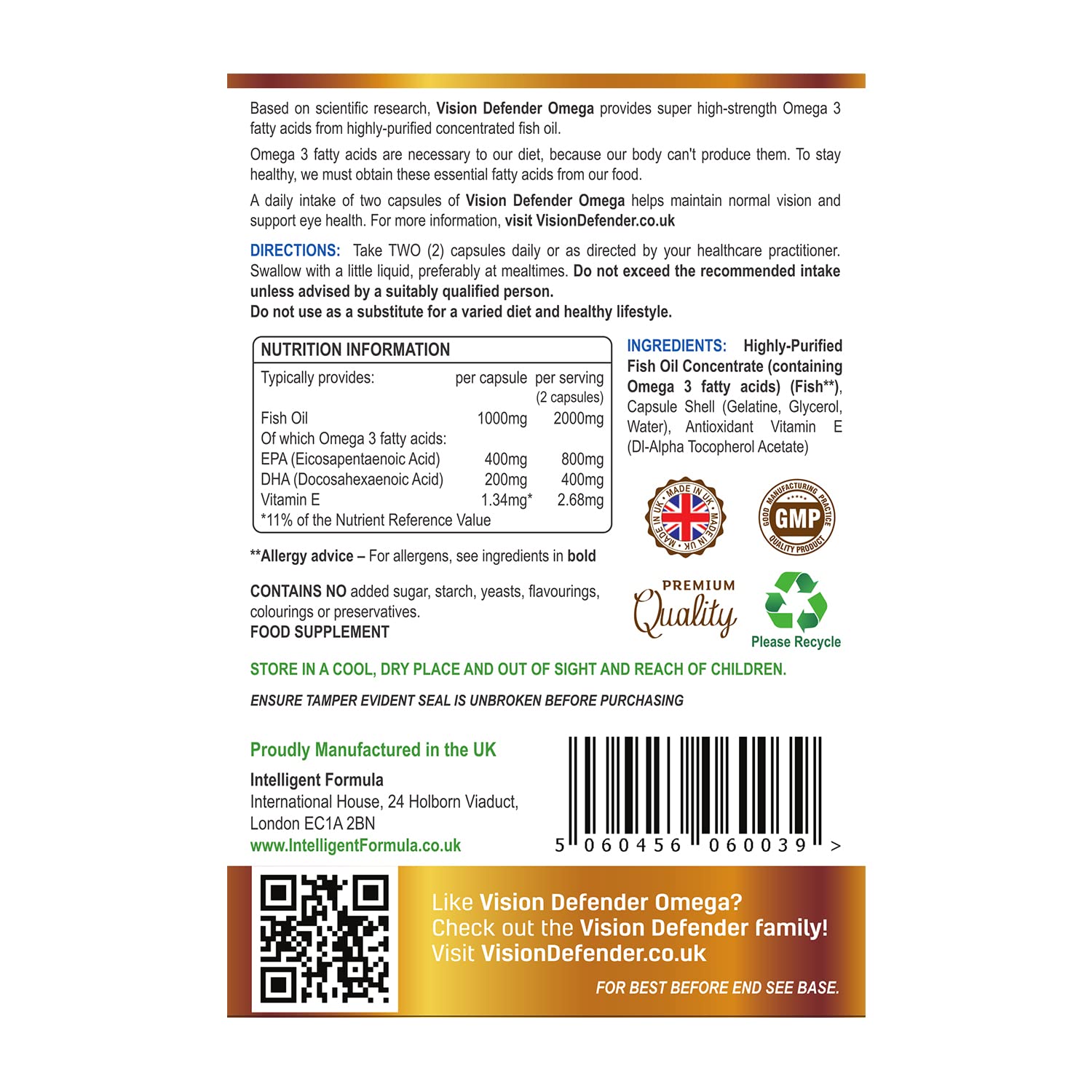 Vision Defender BP e Vision Defender Omega Bundle Cura Occhi - Estratto Mirtillo Corteccia di Pino Omega-3 Olio Pesce - (EPA-DHA) Vitamina E - Integratori Occhi Secchi Comfort - 120 Capsule - UK