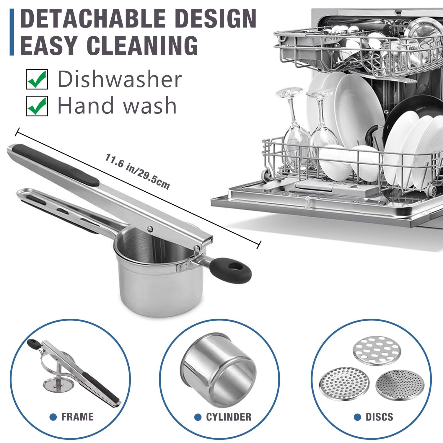 Potato Ricer, AITRAI Large 15oz Potato Ricer and Masher Heavy Duty Stainless Steel with 3 Interchangeable Discs for Smooth and Fluffy Mashed Potatoes, Puree, Fruit Juice, Baby Food - Image 5