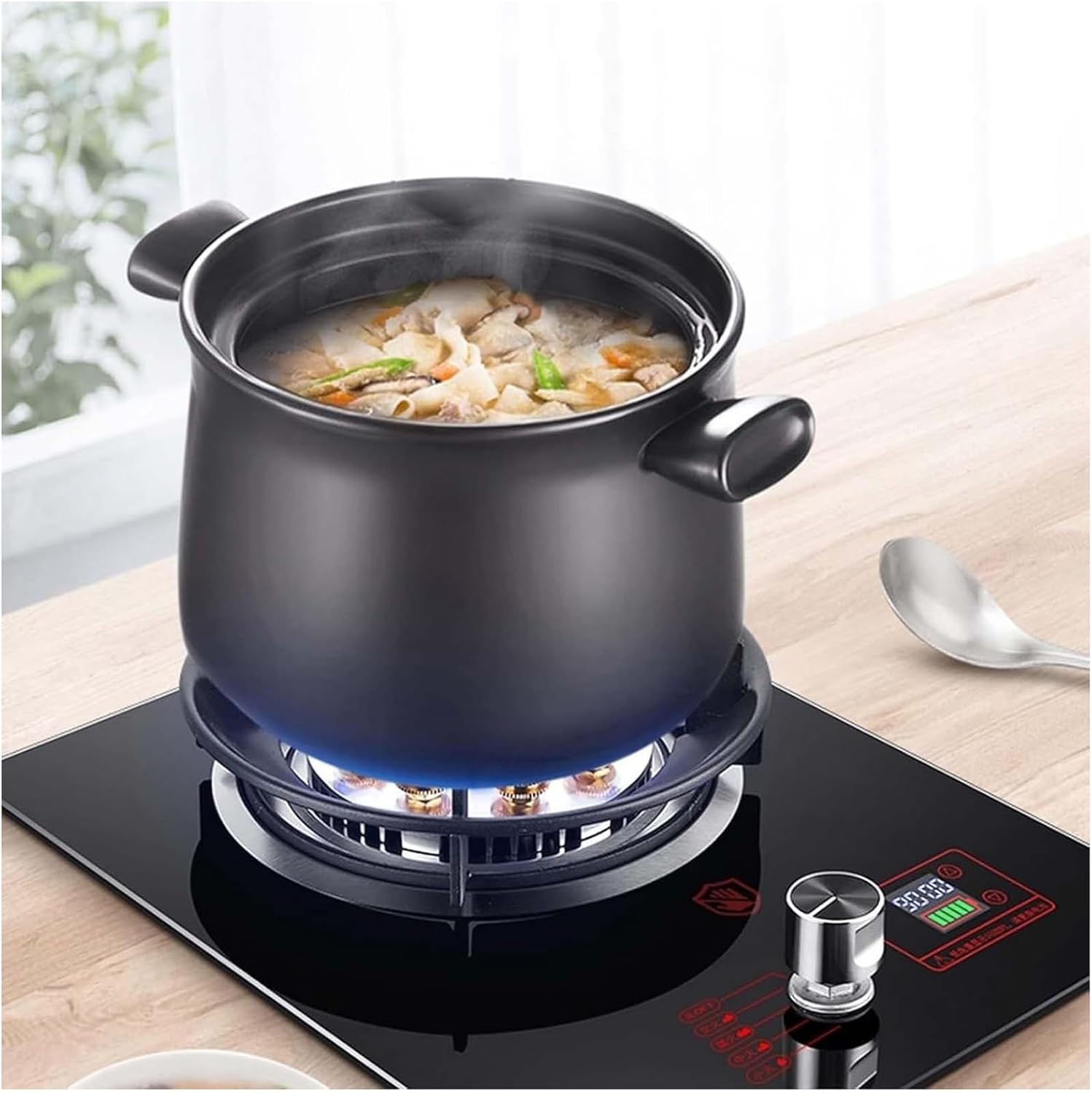 Gas Stove 1 Burner - Outdoor Gas Stove, Tempered Glass Gas Stove, Adjustable Flame Control Gas Stove, Gas Stove with Timer, for Caravan Home Kitchen Camping Garden Catering(NG)