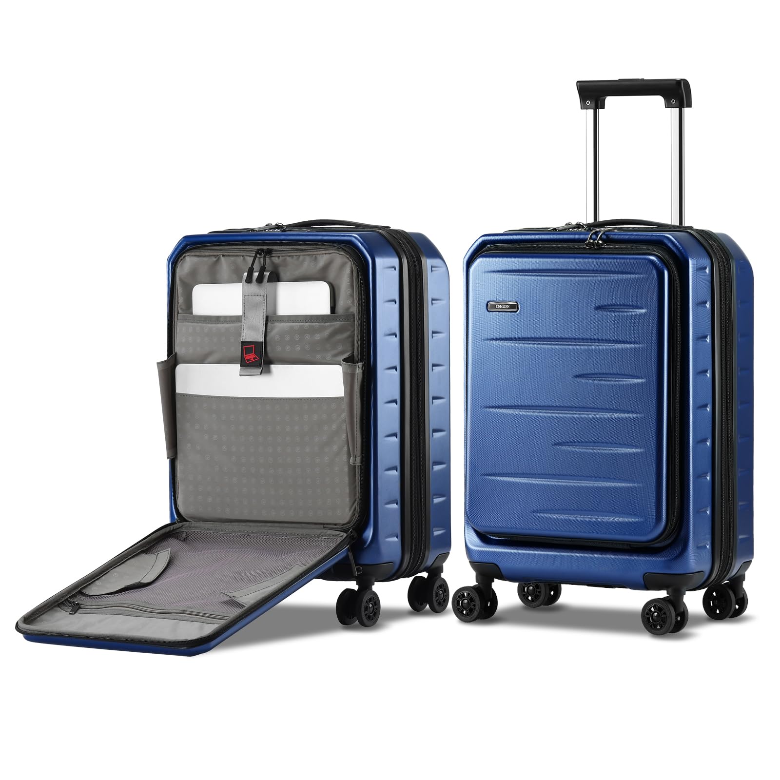 CENSIEN Expandable Carry On Luggage Airline Approved, 20 Inch Lightweight ABS+PC Hard Shell Suitcases with Front Pocket, Spinner Wheels, TSA Lock (Navy Blue, 1PC)