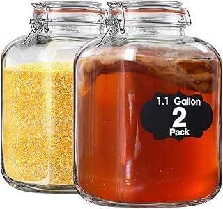 Qianfenie 2 Pcs 1.1 Gallon(4200 ML) Glass Jars with Airtight Lids, Mason Jars with Clip Top Lids for Kitchen Containers - ...