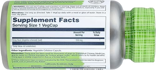 Miniatura 2 de Solaray Dong Quai Root 550mg  Apoyo menstrual y menopáusico saludable  Suplemento de salud para mujer  Raíz entera  Sin OMG, vegano y verificado en