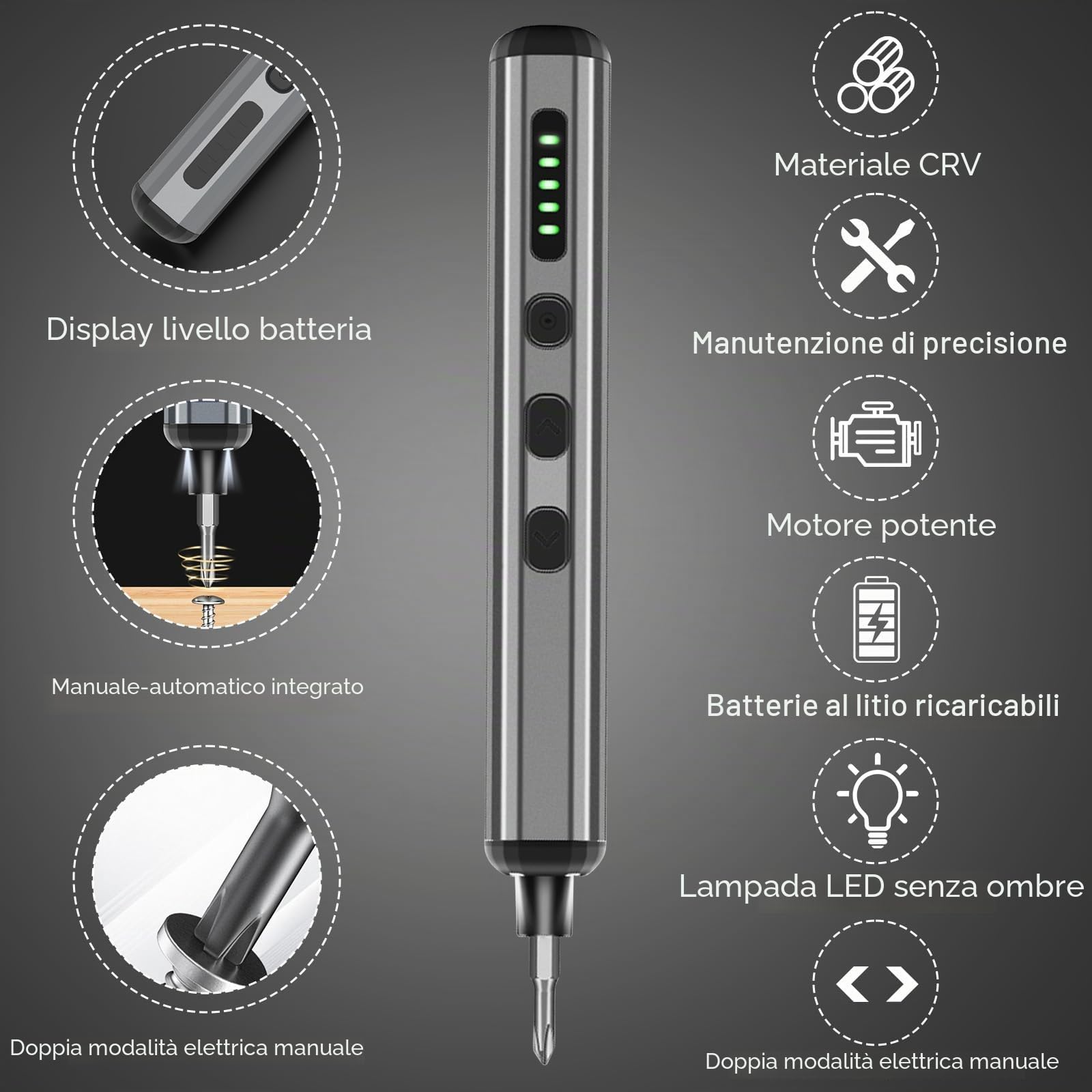 Mini cacciavite elettrico, cacciavite di precisione, strumento di riparazione, 68 in 1 con 68 punte magnetiche, 0.12 Nm a 0.35 Nm5/32 pollici Hex per iPhone, Laptop, Watch