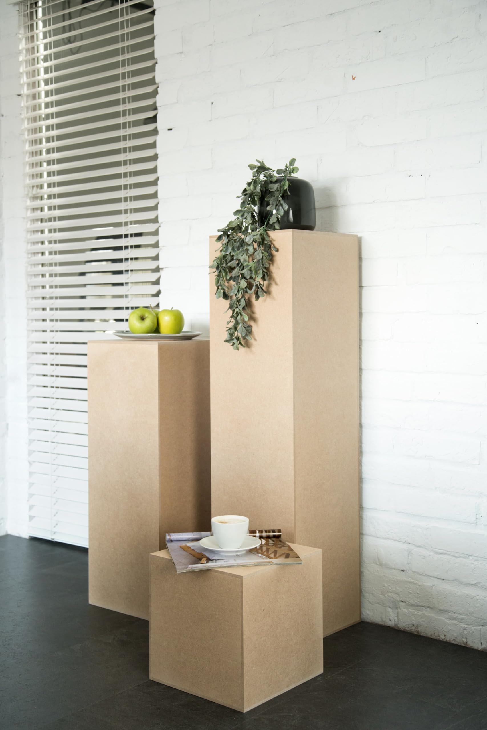 Columna MDF, columna para flores para salón, soporte para decoraciones, base, soporte para plantas, base estable, diseño moderno, MDF en bruto, 40 x 40 x 40 cm