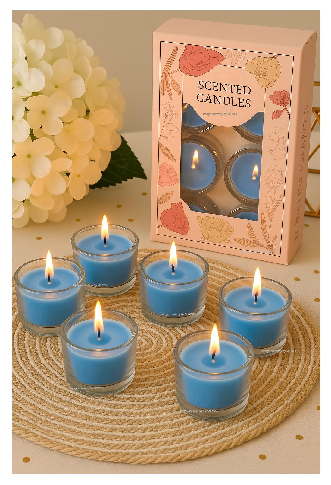 SPHINX Scented Candles Gift Pack,6 Glass Votive Wax Candles Gift Box for Home Decor,Diwali,Christmas,Pooja,Housewarming,Corporate Gifting,Return Gifts,Festival Decoration- (Beach Walk (Blue))