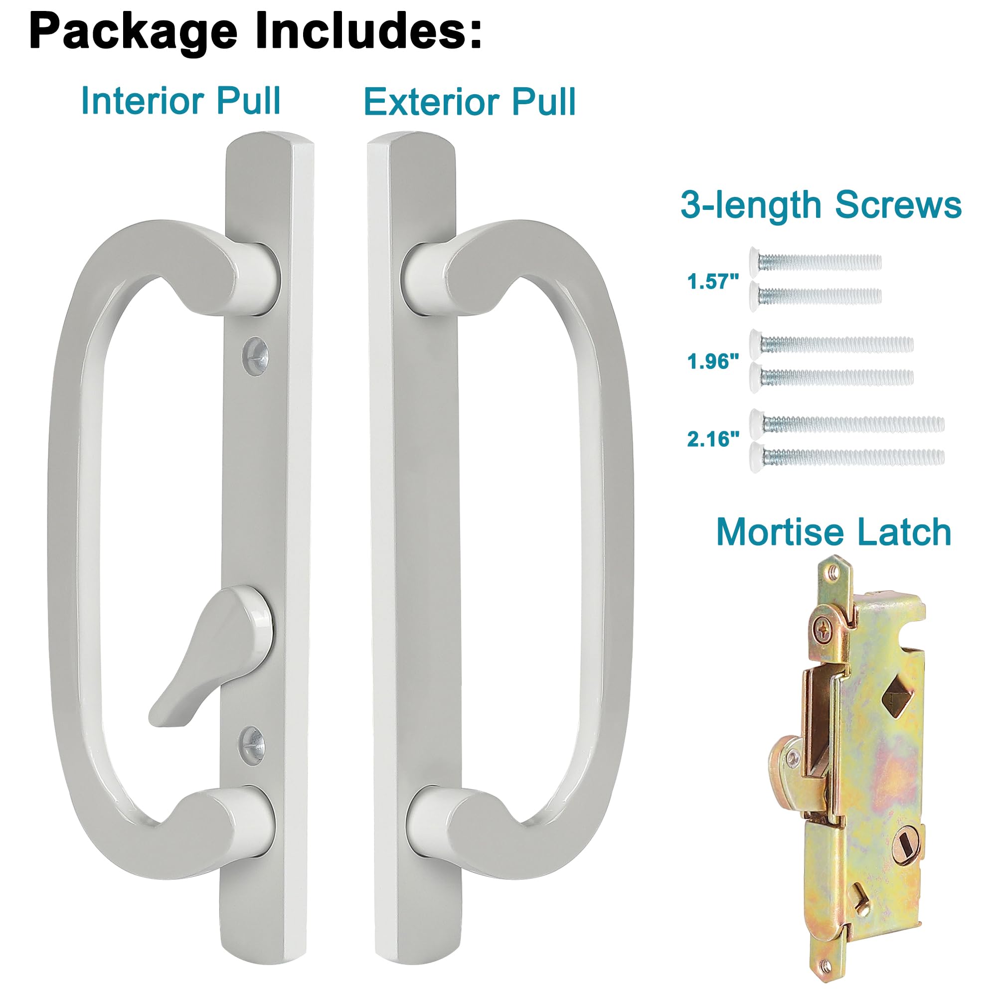 Poignée De Porte De Terrasse Coulissante à Clé, Rainure De Clavette à 45°, Hauteur De 9,5 Cm, Convient Aux Portes De 3,5 Cm à 5,1 Cm D'épaisseur, Sans Main, Blanc Moulé Sous