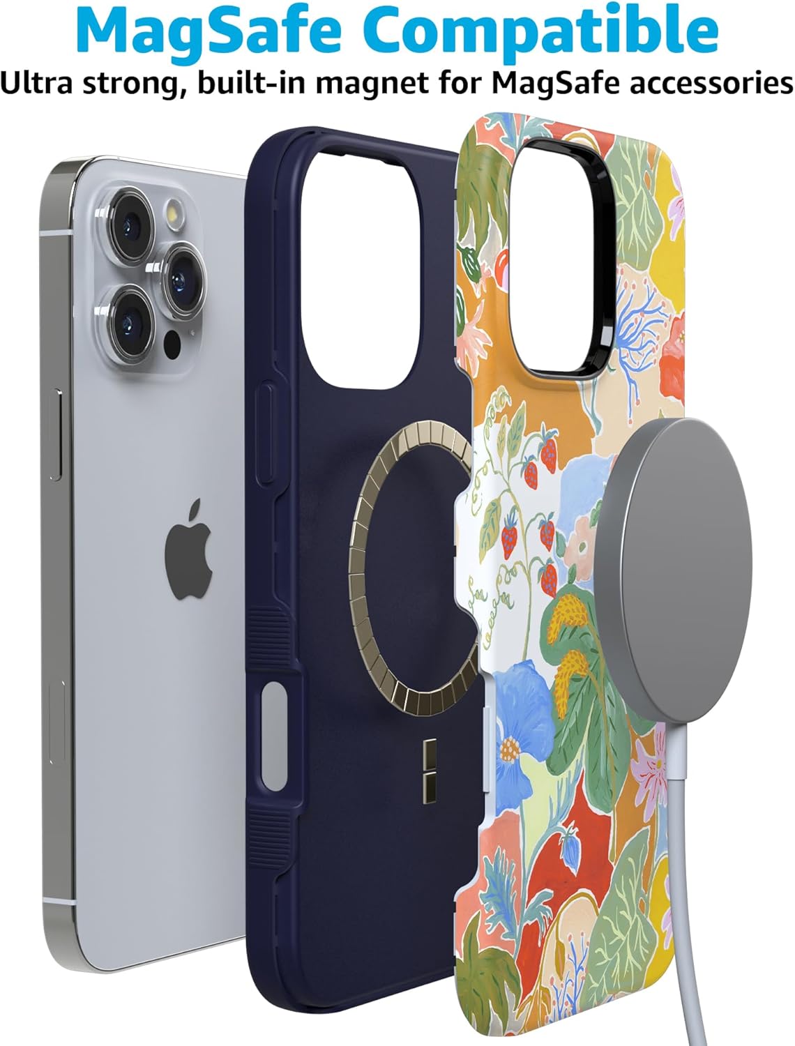 Casely iPhone 16 Pro Case | Botanical Blooms | Floral Patchwork | Bold Protective Design | Compatible with MagSafe