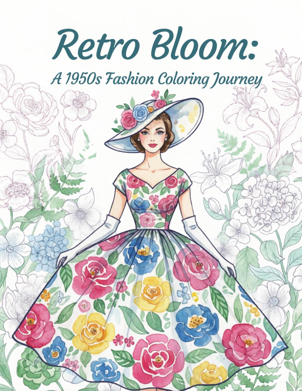 Retro Bloom: A 1950s Fashion Coloring Journey