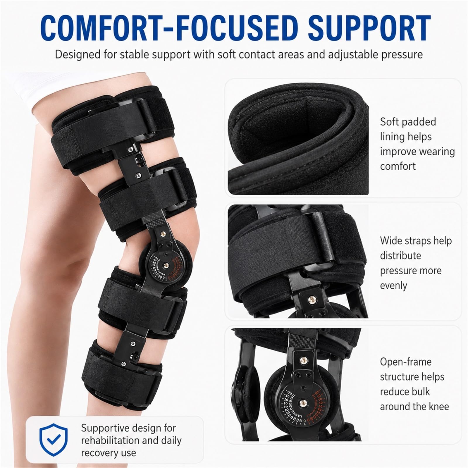 Tutore Ginocchio Post Operatorio ROM Regolabile Immobilizzatore per Lesioni LCA LCM LCP Stabilizzatore Ortopedico Riabilitazione Post Chirurgica Donna e Uomo