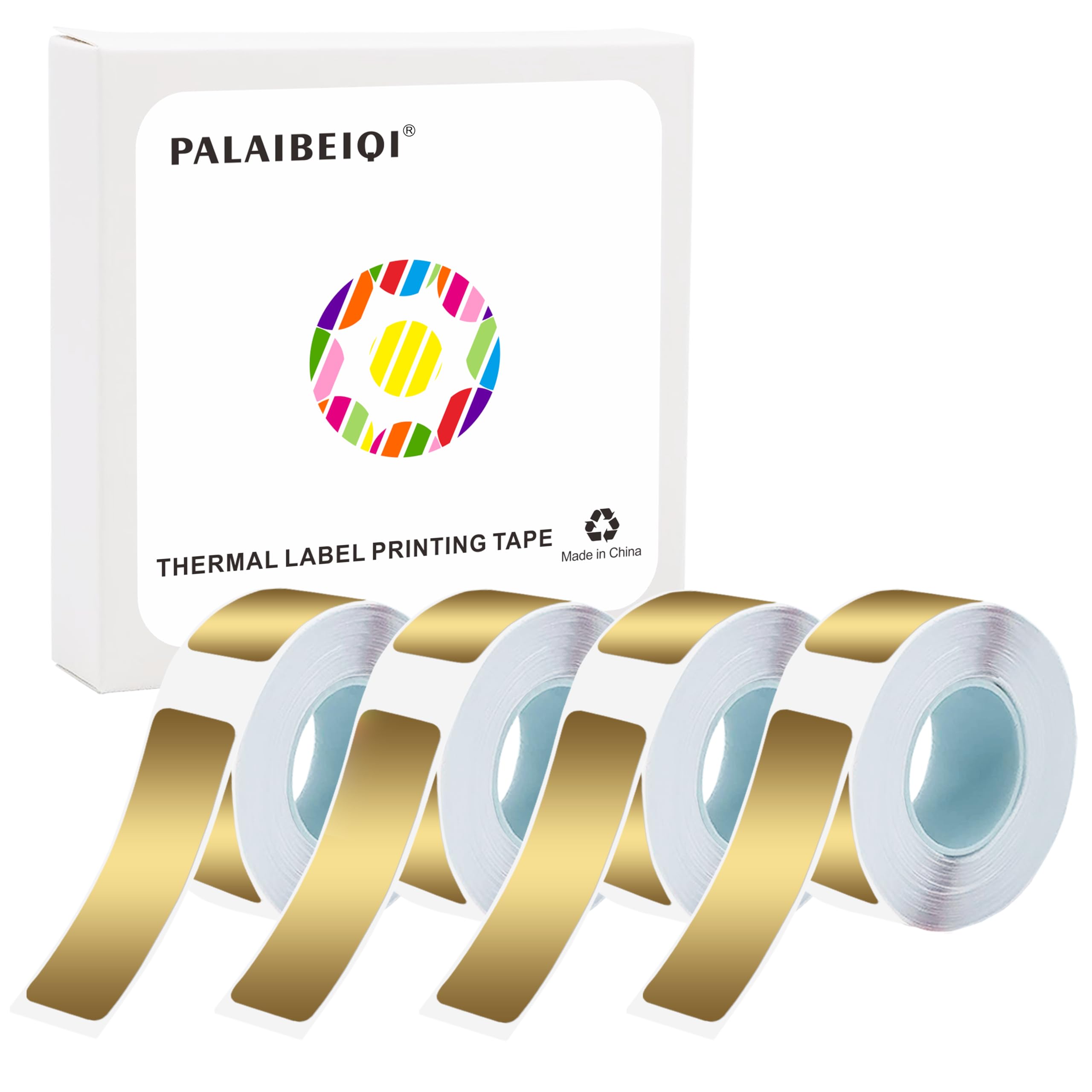 Nastro termico per etichette (1,4 x 4 cm), 4 rotoli, 640 etichette in totale, stampante adesiva termica compatibile con etichettatrice D30, nastro adesivo per casa, scuola e ufficio, oro