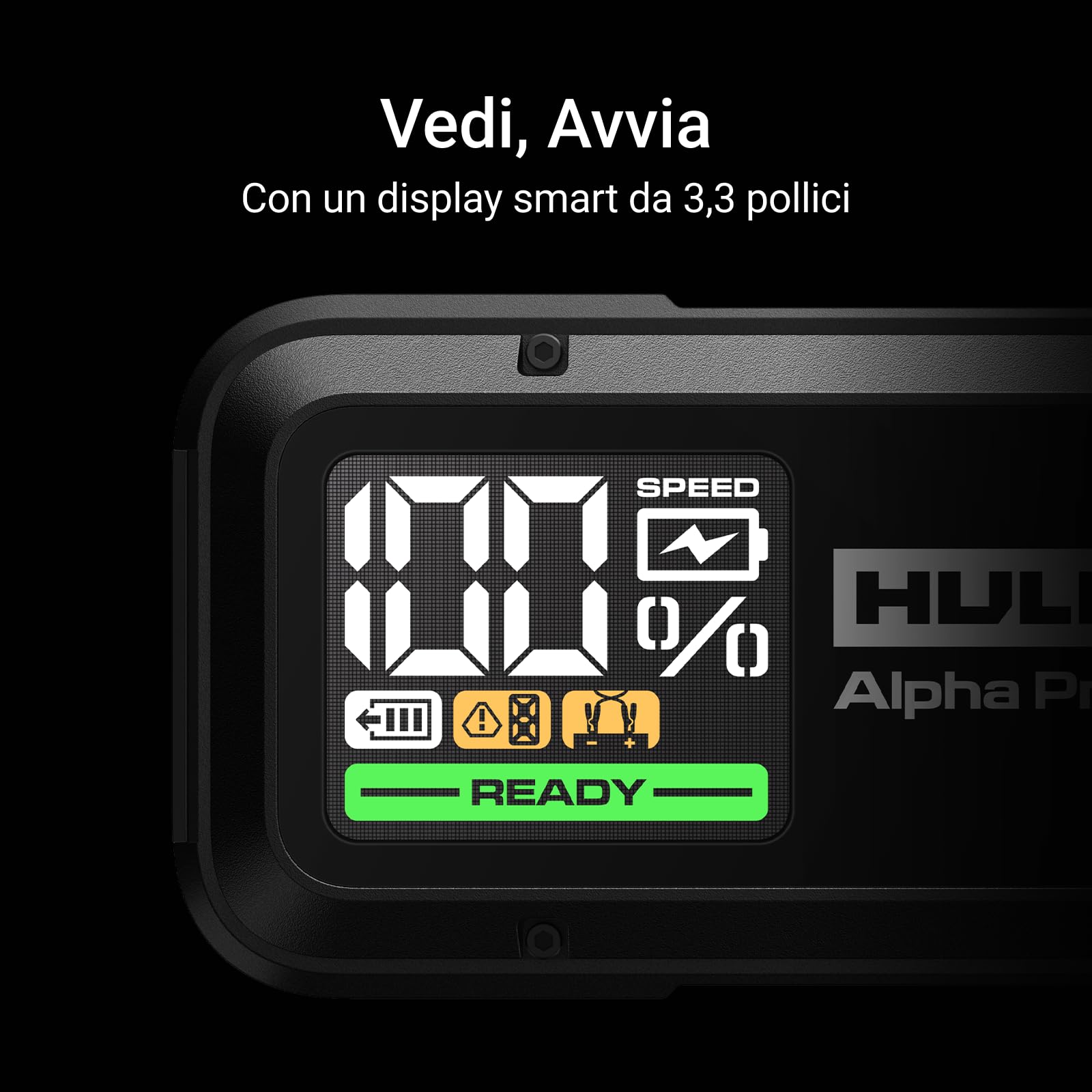 Hulkman Alpha Pro, nero solido. Avviatore smart per batterie 1500A, 44.4Wh. Con display LED 3.3". Batteria portatile auto, carica e scarica PD65W, 12V. Adatta per motori a gas 7.5L e diesel 4.5L