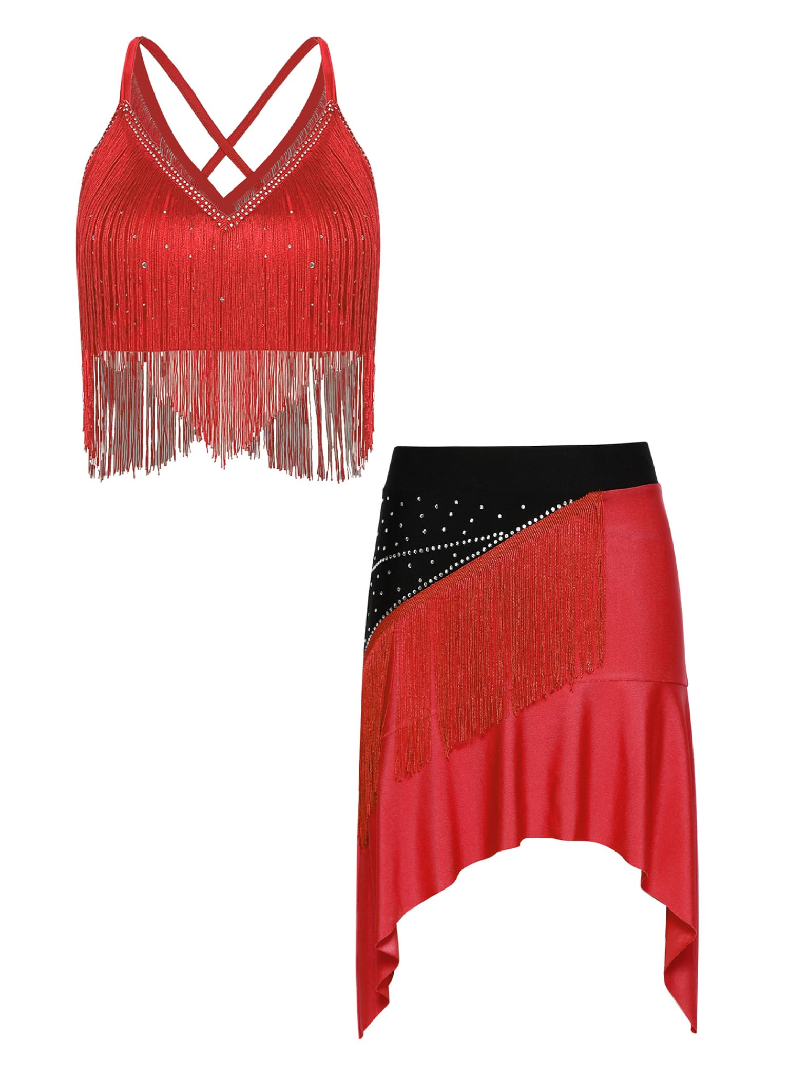 Vestito da Ballo Latino Americano Tango Donna | Abbigliamento La Danza Salsa Latina Frangiato, Vestito Danza Latina Frangiato Rumba, con Nappe Frange Strass