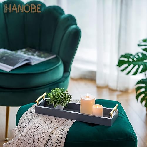 Vista 18 de Hanobe Bandeja rectangular larga y estrecha: bandejas decorativas rectangulares portavelas para decoración del hogar, bandeja blanca para centro