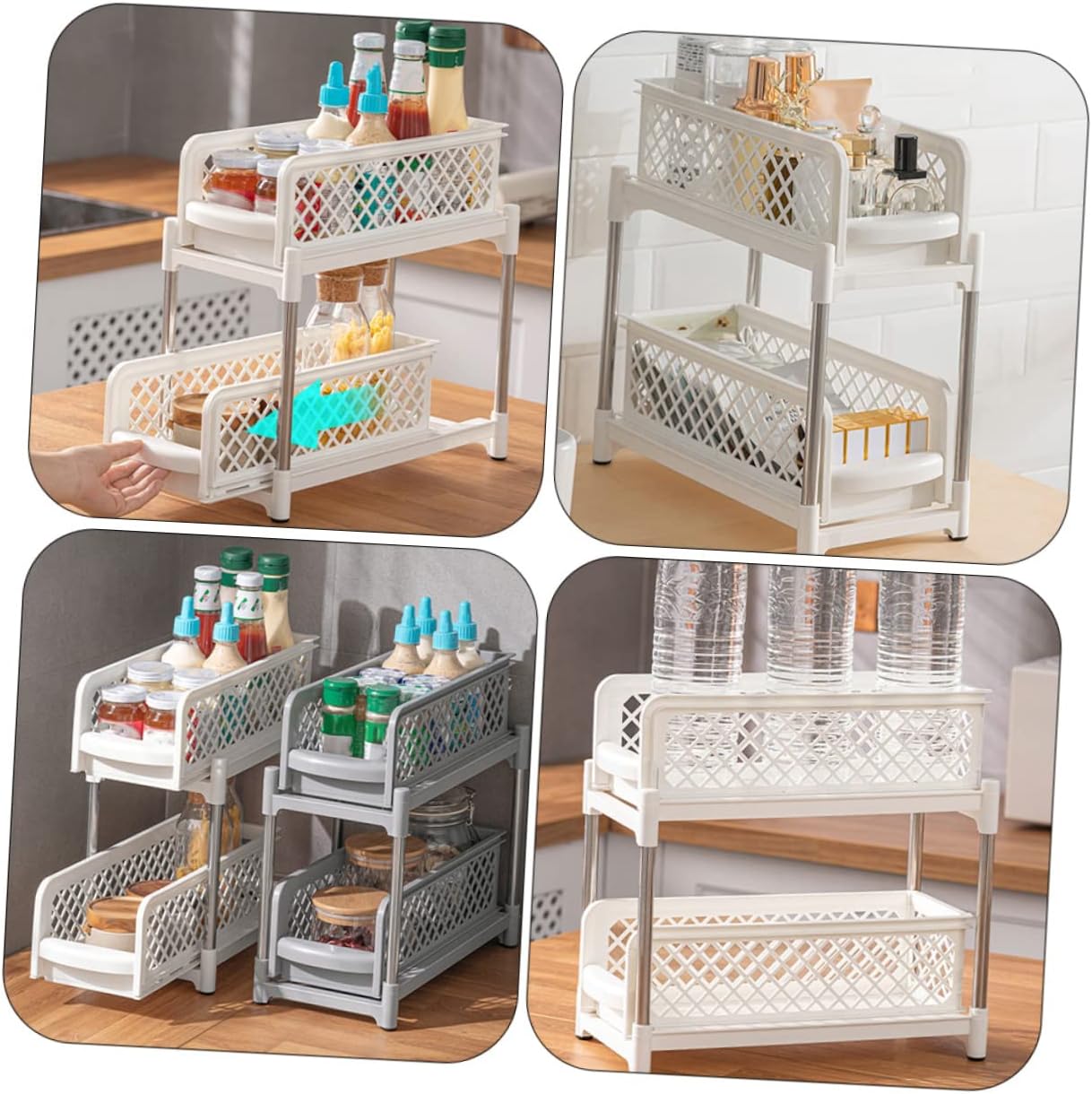Luxshiny Professional Dual Bathroom Organizer Shelf Multi-function Storage Rack for Seasoning Jars and Items Space-saving Design for Home and Kitchen Use