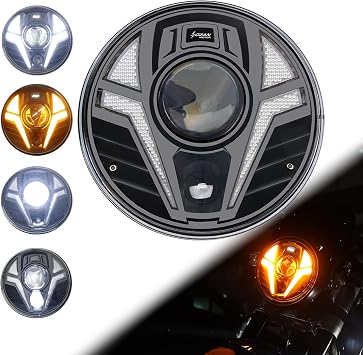 7" Round Headlight with Laser, White/Amber DRL | 7inch Front Light for Motorbikes Wrangler JK JKU TJ LJ