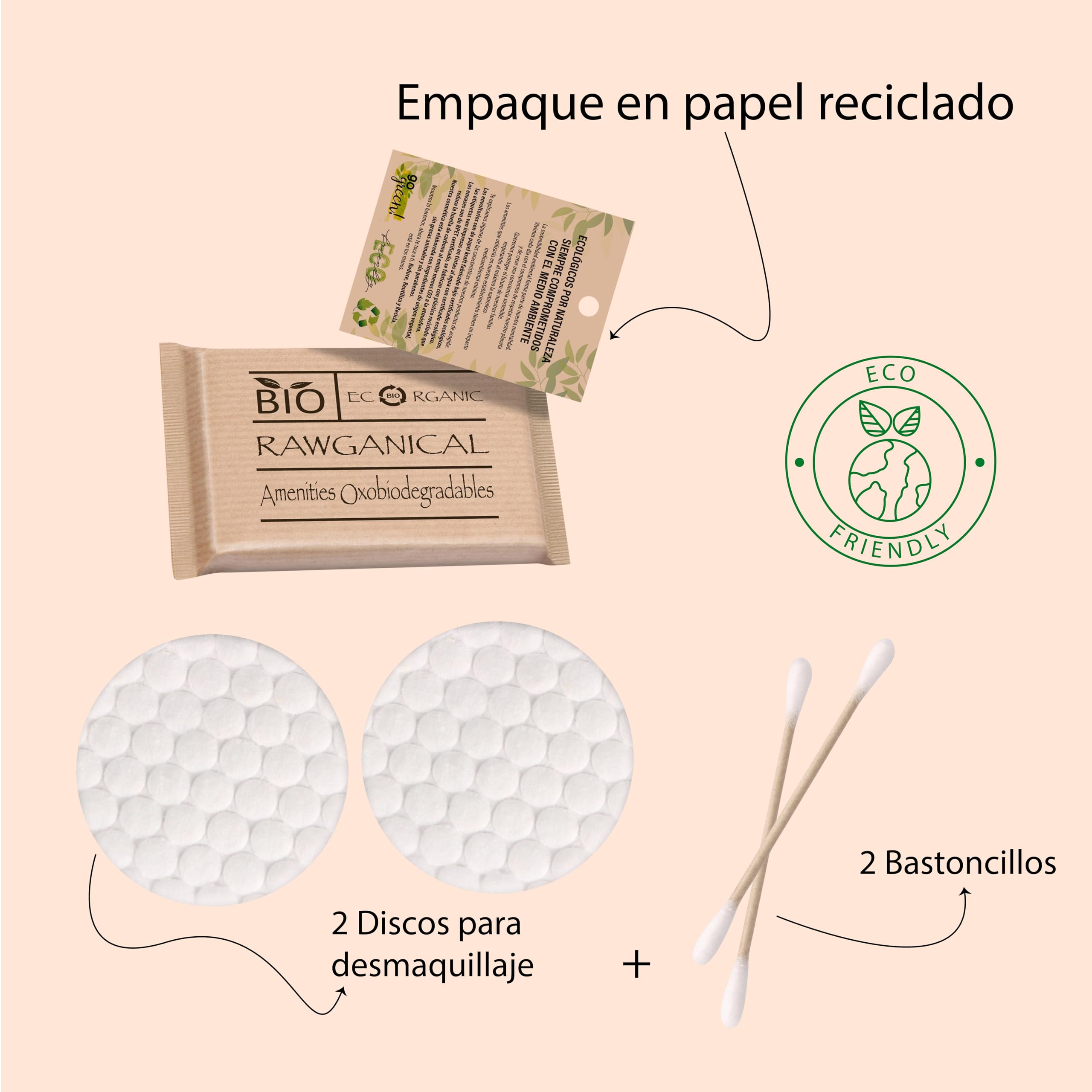 Vanity 50 Sets mit 2 Wattestäbchen und 2 Scheiben für Hotels | Umweltfreundliches Kosmetikset einzeln verpackt | für Hotels, Reisen und Gäste | 50 Amenitiy Kits