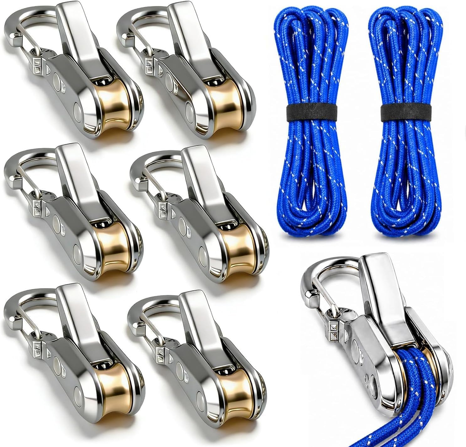 Rope with Roller Tensioner, 6-Pack Heavy Duty Tie Downs – Retractable Buckle Rope & Paracord Adjusters for Camping, Guy Lines, Boating, Outdoor Gear
