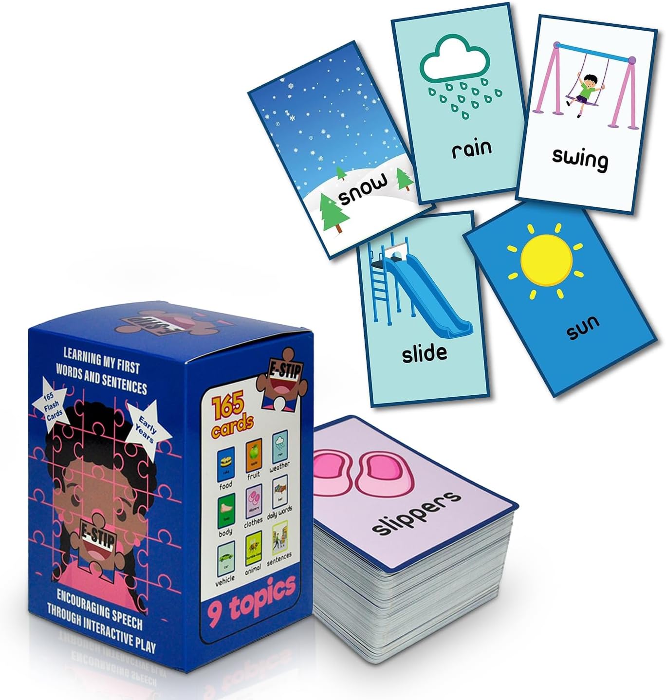 E-STIP 165 Flash Cards for Babies Toddlers for Learning My First Word & Sentences, Preschool Speech and Language Delay Educational Learning Toy Cards to Teach Words with Images