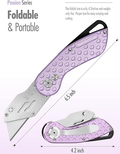 Miniatura 3 de FANTASTICAR - Cuchillo utilitario plegable con caja para regalo cuerpo ligero tipo pluma con 5 cuchillas adicionales rosa