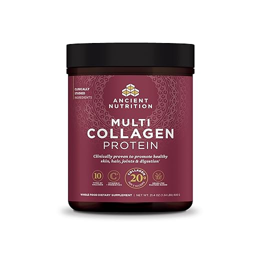 Ancient Nutrition Collagen Peptides Powder, Multi Collagen Protein, Women & Men, Vitamin C, Probiotics, Hydrolyzed Collagen, Supports Skin, Joints, Gut Health, Unflavored, 60 Servings