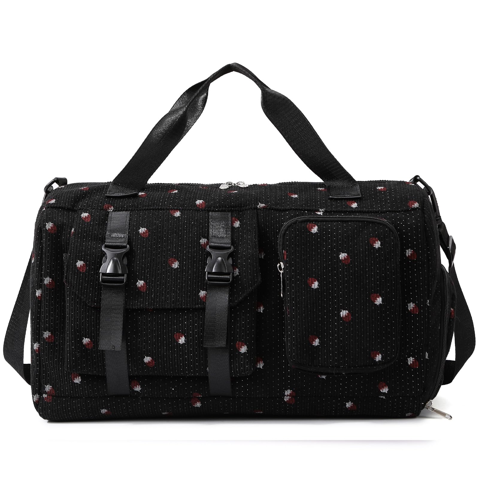 Waniki Sporttasche Kinder Mädchen Erdbeere Cord Reisetasche Damen Weekender Schwimmtasche mit Schuhfach und Nassfach Teenager Travel Bag Balletttasche für Reisen, Fitness, Sport, Gymnastik, Schule