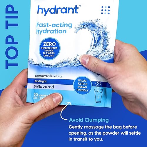 Miniatura 6 de Hydrant - Polvo de hidratación a granel, sin sabor, 50 porciones de polvo de rehidratación de electrolitos de acción rápida - Mezcla de bebida sin