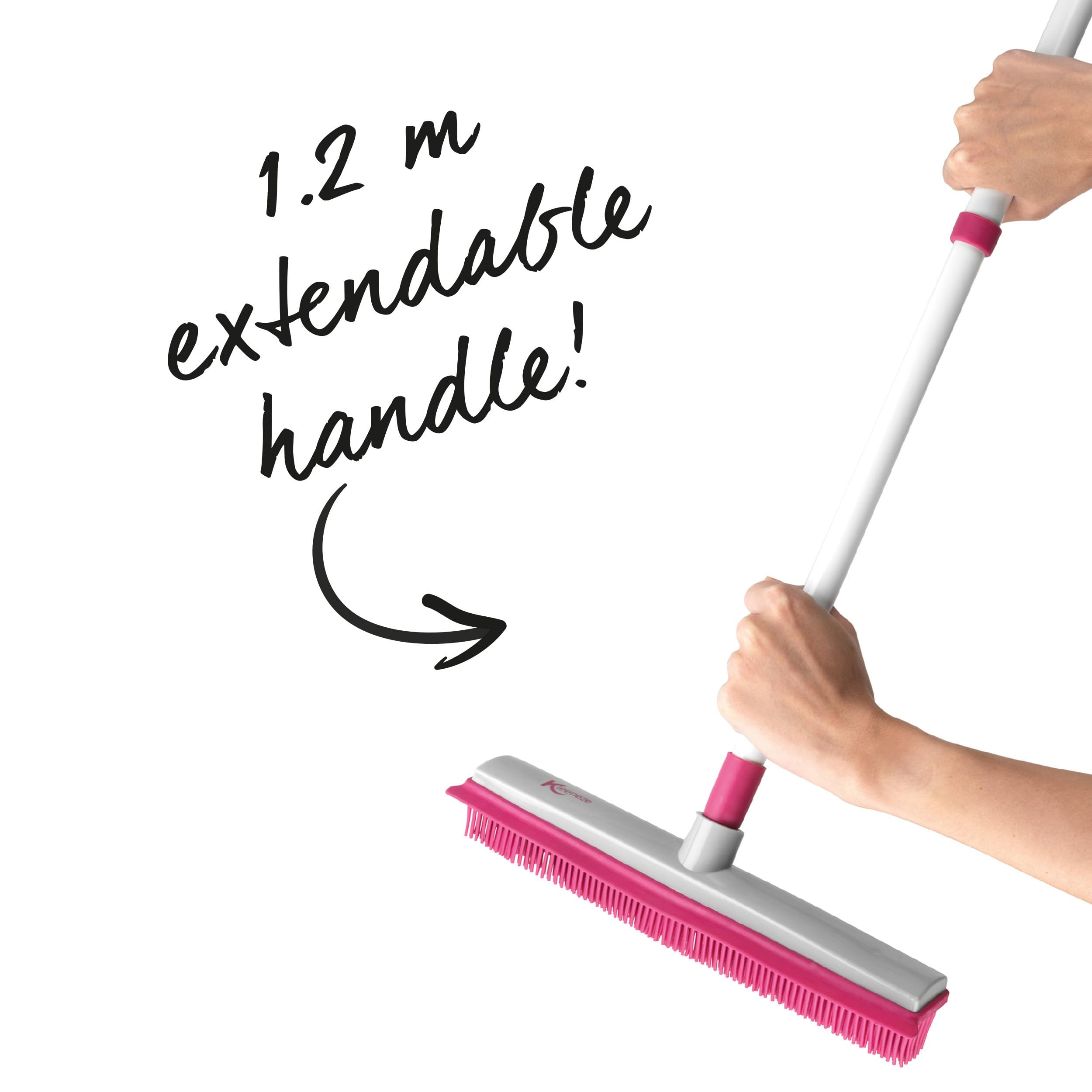 Kleeneze KL065315EU Electrostatic Rubber Head Floor Broom with Squeegee Edge, Sweeping Brush For Pet Hair, Fine Dust, Dirt and Spillages, Pink/Grey