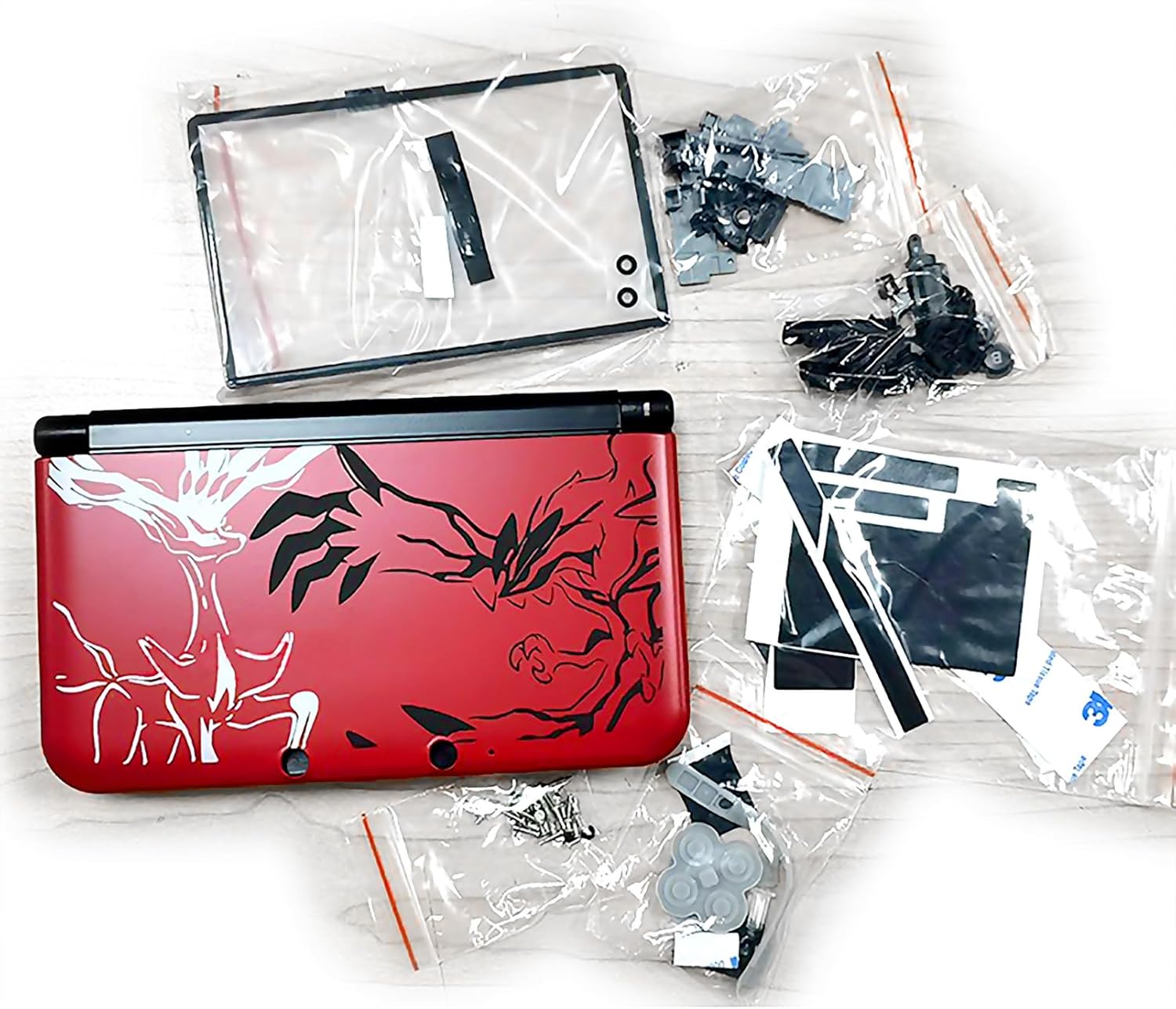 Limited for 3DSXL Housing Case PKM Red Complete Shells Set Replacement, for Old Big 3DS XL/LL 3DSLL Console, DIY Cover Plates + Buttons/Screws/Stylus/Pads/Protector/Plugs/Stickers