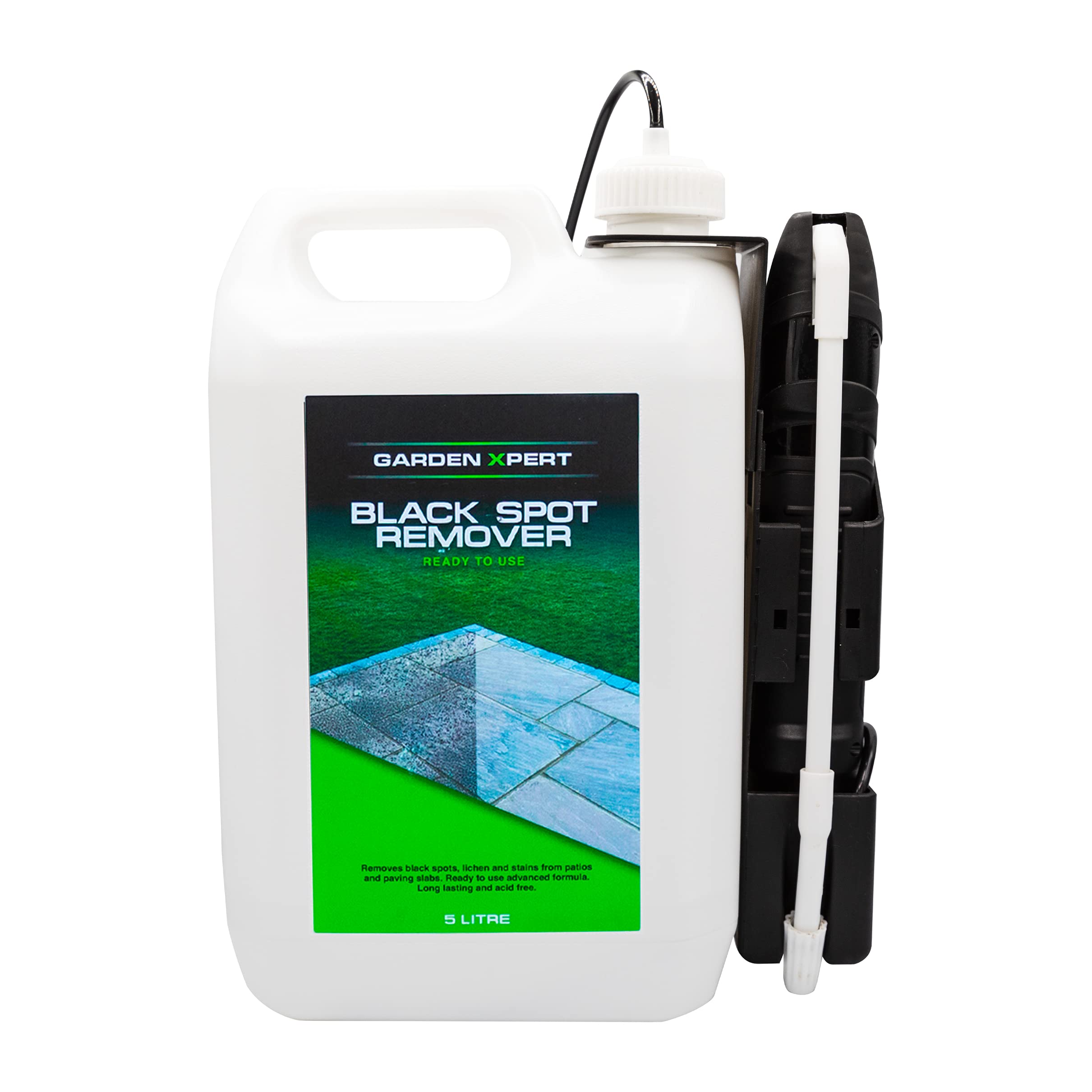 Garden Xpert Black Spot Remover | 5 Litre With Electric Sprayer | Removes Black Spots, Lichen & Stains From Patios & Natural Stone | Ready to Use | Lasting Protection | 50m2 Coverage
