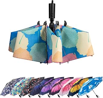 Smartlife Windproof Travel Umbrella Compact Folding Inverted Umbrella Parasol