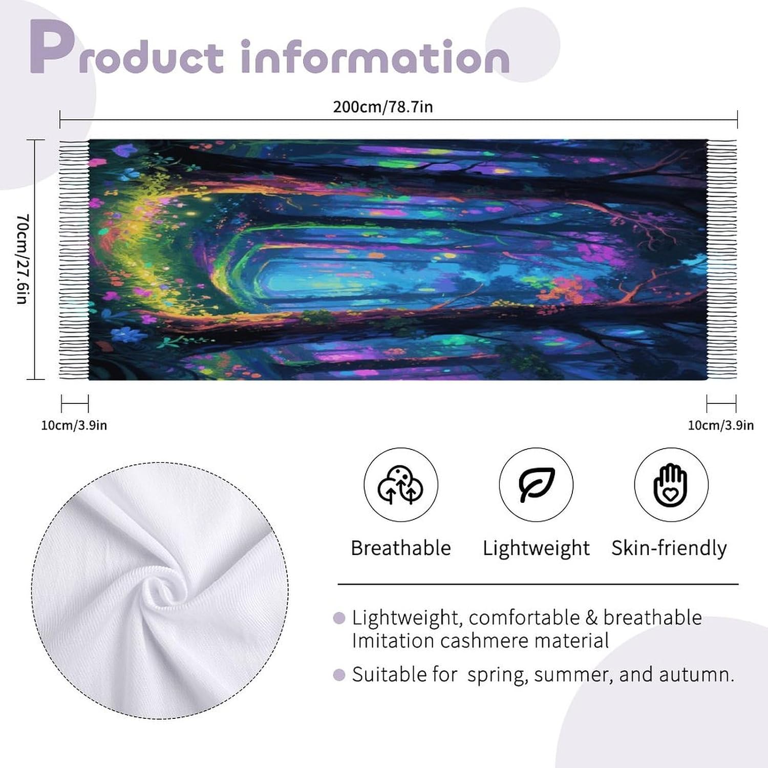 Fluorescent Forest Scarf for Women Men Classic Fashion Blanket Scarves Soft Cashmere Feel Scarf Cold Weather Warm Long Shawl Winter Large Scarves Classic Blanket Scarfs Thick
